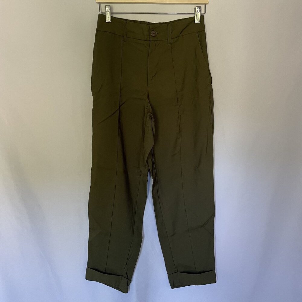 A New Day Womens Olive Green High-Waisted Pants Size 6 casual comfortable pocket